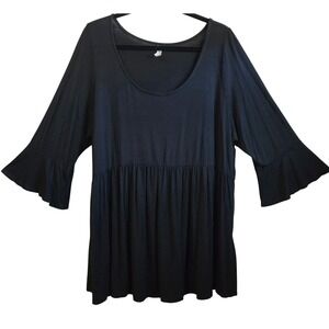 Emerald Whimsygoth Black Babydoll Tunic Top Ruffle Sleeve Scoop Neck Size 3X